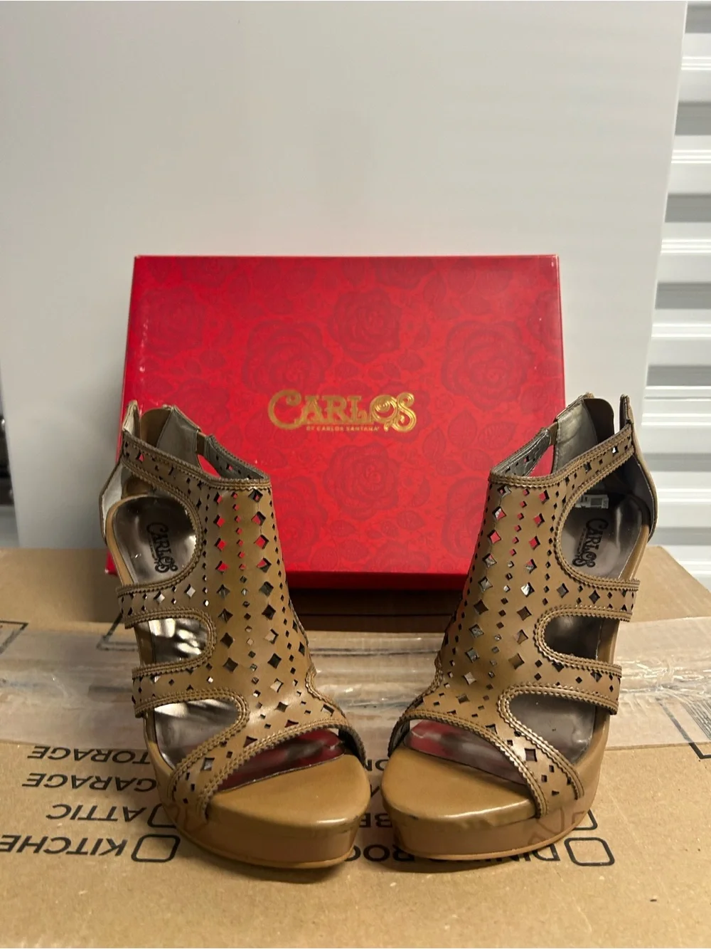 Carlos Santana Brown Laser-Cut Platform Sandals